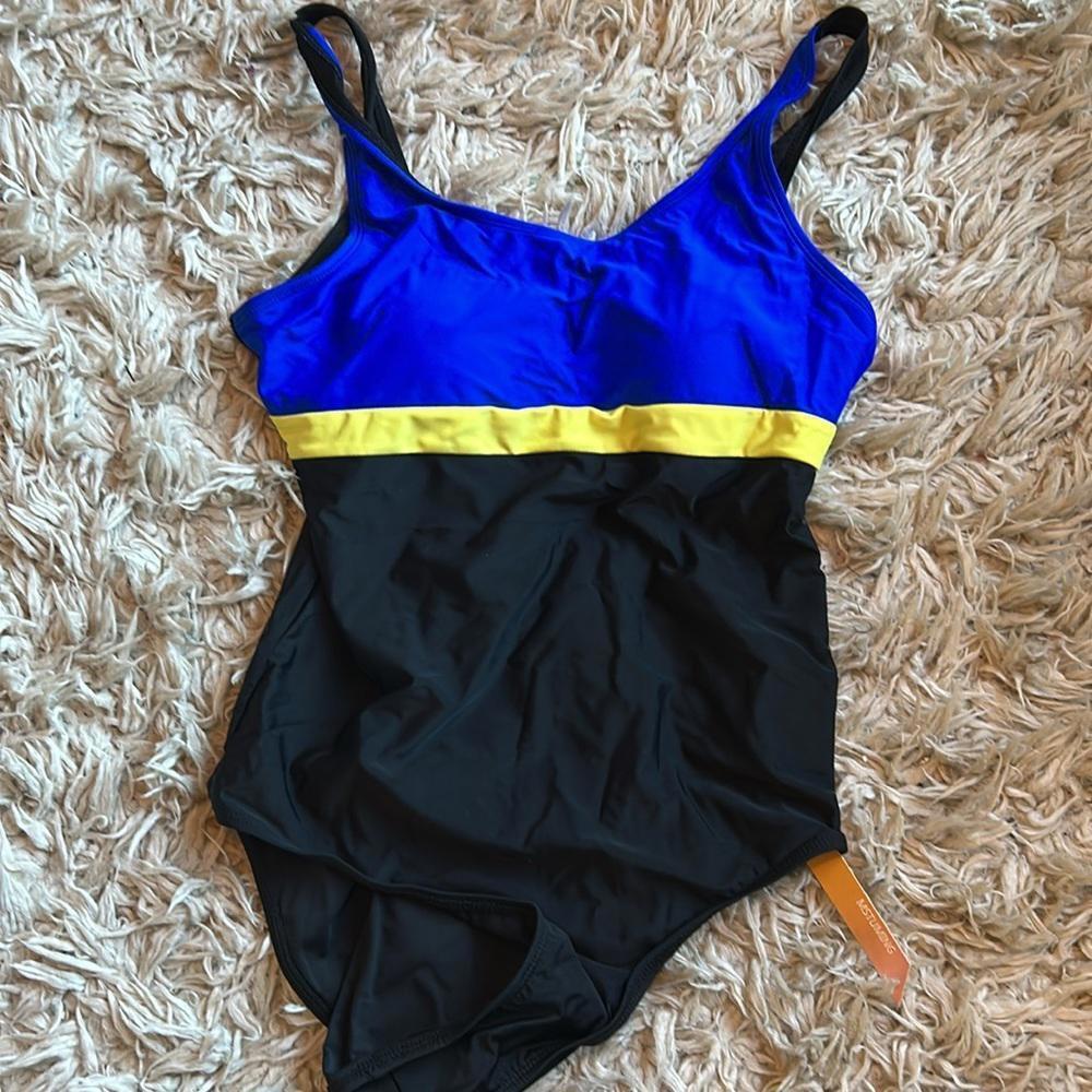 Colorblock One-Piece Swimsuit - Blue, Yellow, Black, Minor Flaw